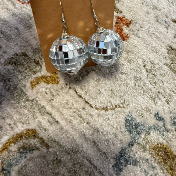 Silver Disco Ball Earrings - Picture 2 of 6